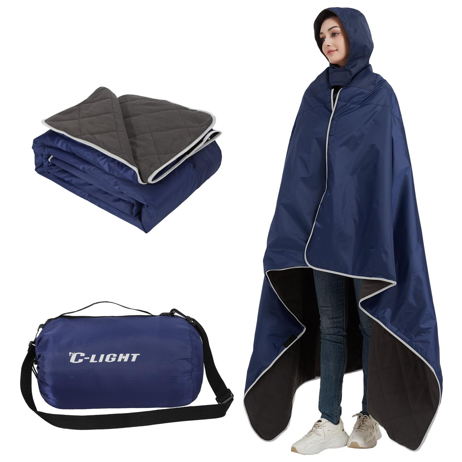 C-LIGHT Outdoor Hoodie Blanket - Stadium Blankets Waterproof Windproof - 79’‘x59