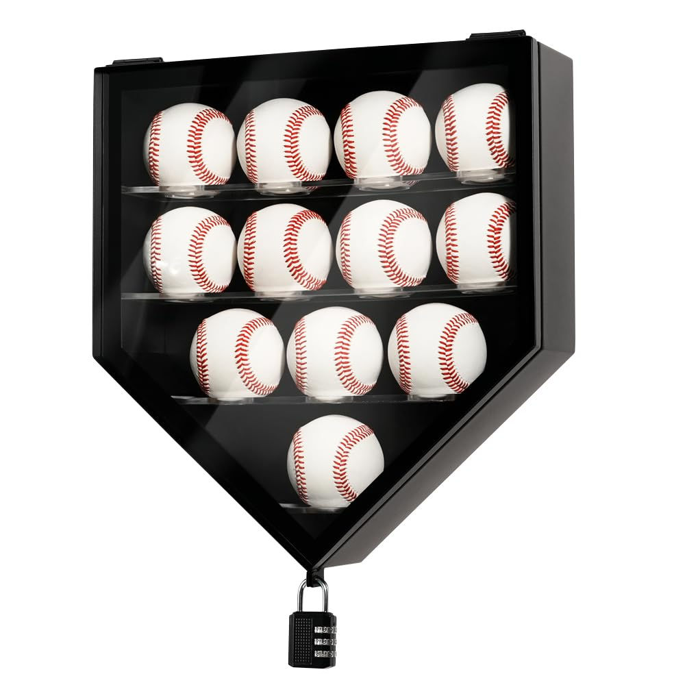 J JACKCUBE DESIGN Baseball Display Frame Case 12 Balls Holders with UV Protectio
