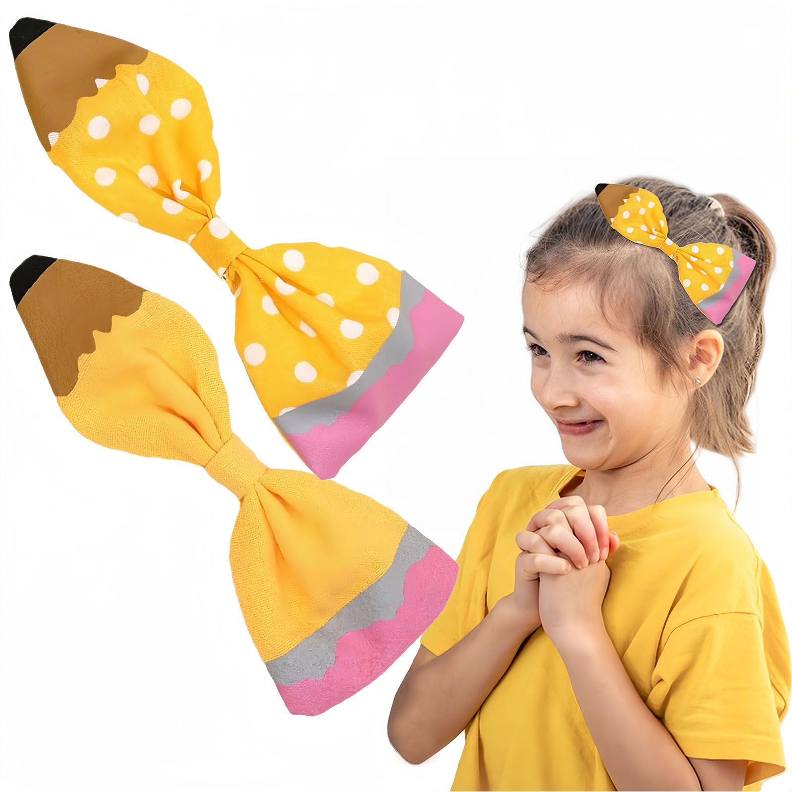 Back to School Pencil Hair Bows Clips for Girls School Bows for Girls Cute Yello