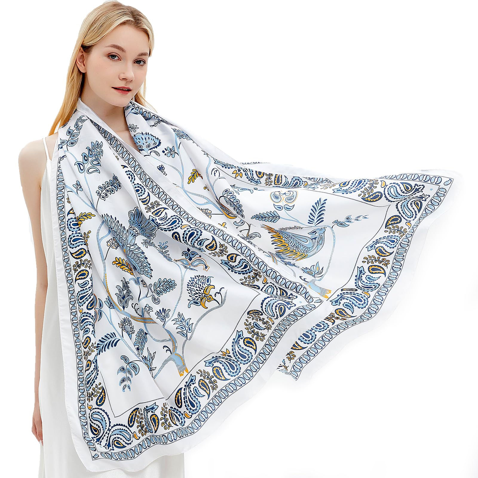 Gragengs Women Silk Scarves Long Satin Lightweight Outdoor Shawl Wraps Printed H