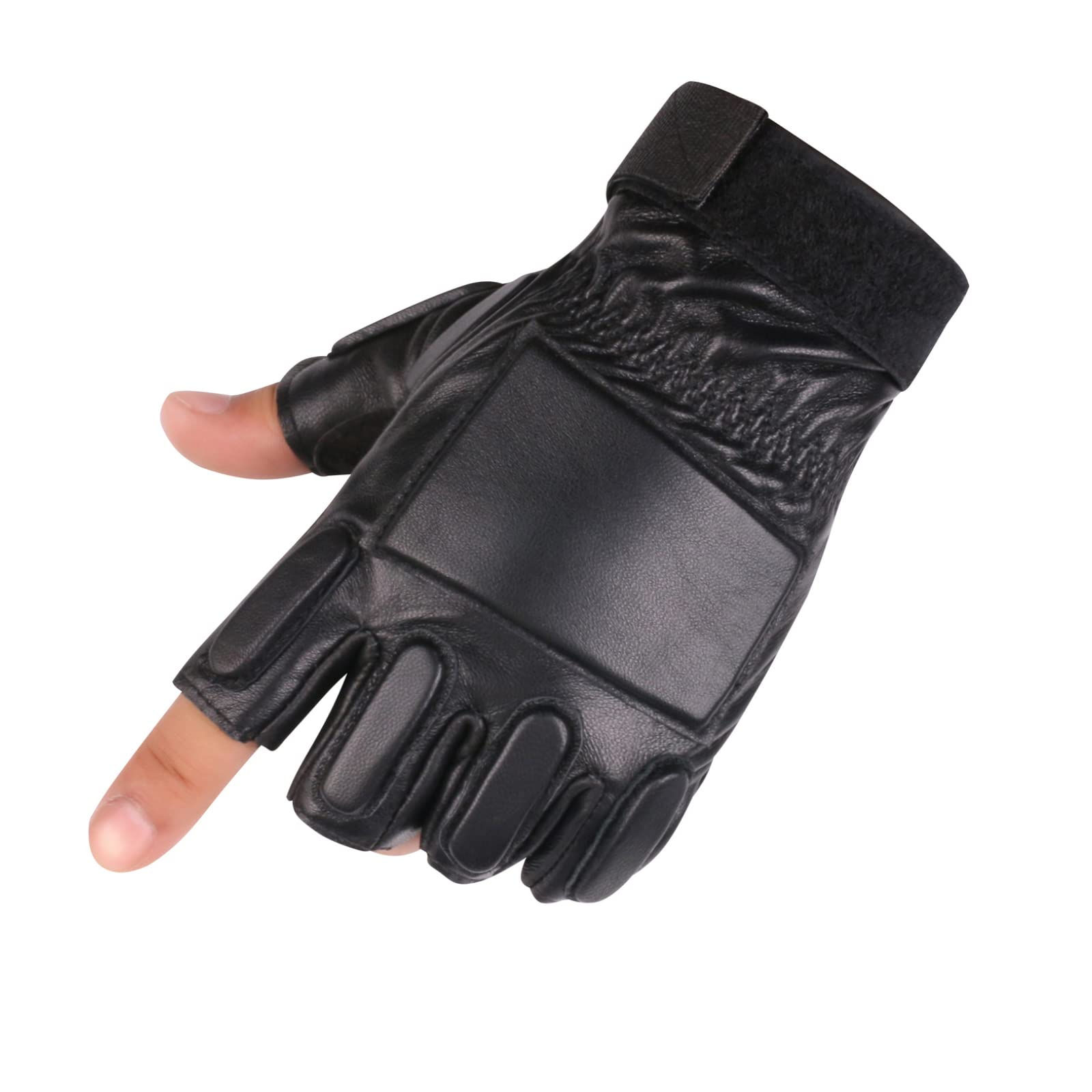 Long Keeper Fingerless Genuine Leather Men Gloves Half Finger Driving Cycling Bi