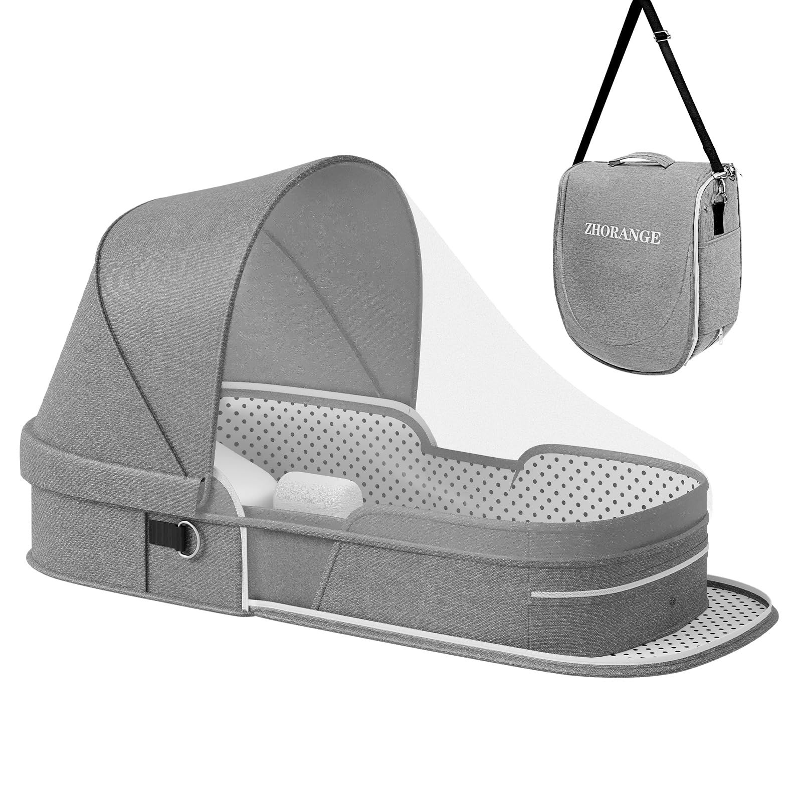 ZHORANGE Baby Travel Bassinet Portable Bassinets Infant Co-Sleeping Bed with Mos