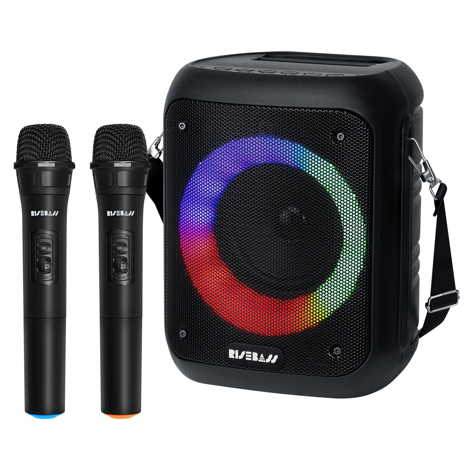 Risebass Portable Karaoke Machine with 2 Wireless Microphones - Bluetooth Rechar