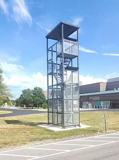 The Summit 20R is a staircase tower with viewing platforms at 12’ and 20’ in the front and at 8' and 16' in the back, built on 3.5” corner posts and topped with a fully enclosed hip-style roof for added protection. Standing 31 feet tall, it features conduit pathways and a secure locking base — a durable, elevated solution for directors, coaches, and media teams.