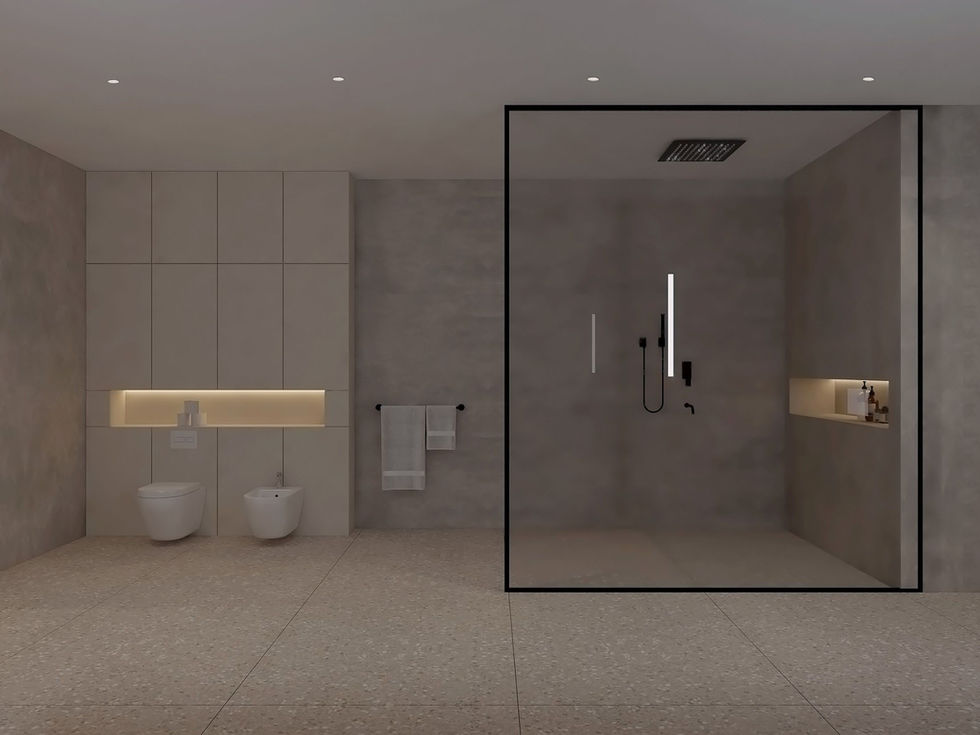 a bathroom with a toilet a bidet and a shower