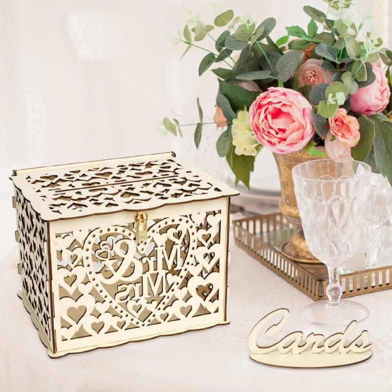 Thumbnail: Wedding Card Money Box Wooden Gift Organization Case DIY Birthday Party Card Hol