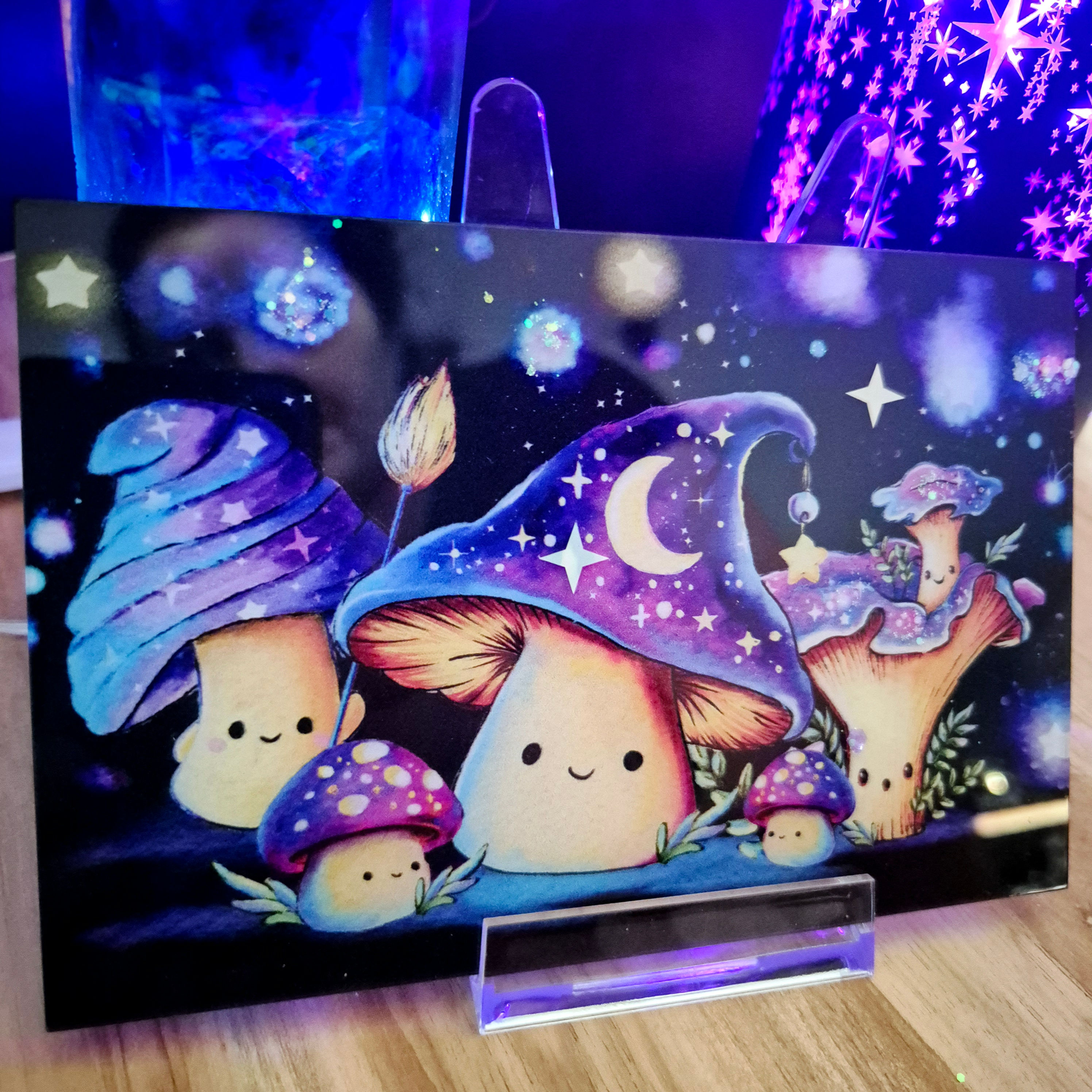 Süsse magische Pilze Acrylglasbild mit Holo Effekt 10 x 15 cm