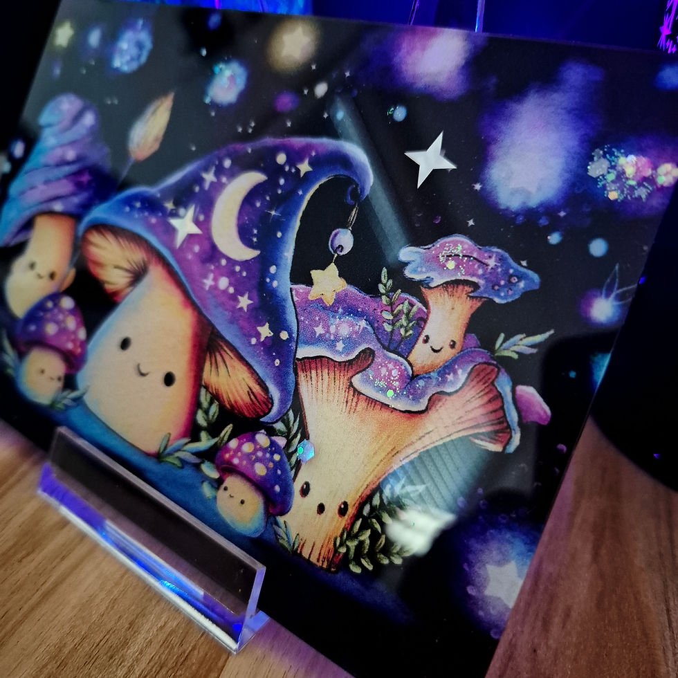 Thumbnail: Süsse magische Pilze Acrylglasbild  mit Holo Effekt 10 x 15 cm