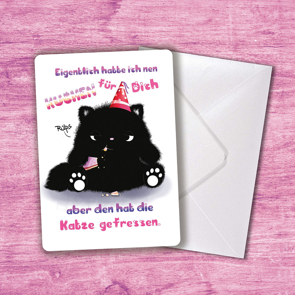 Thumbnail: Lustige Katzen Geburtstagskarte Kuchen gefressen - optional mit Kuvert
