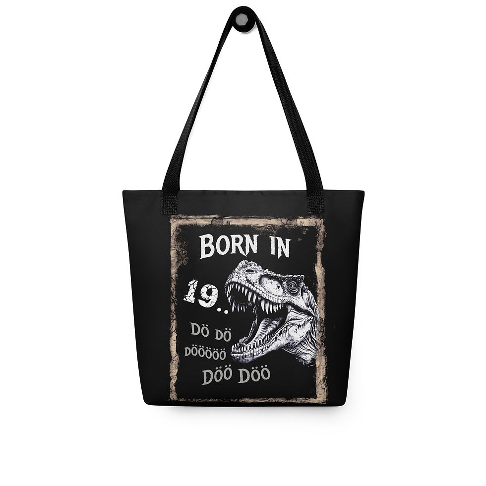 Thumbnail: Witzige Tasche "Born in 19..." mit Tyrannosaurus Rex - starke Einkaufstasche