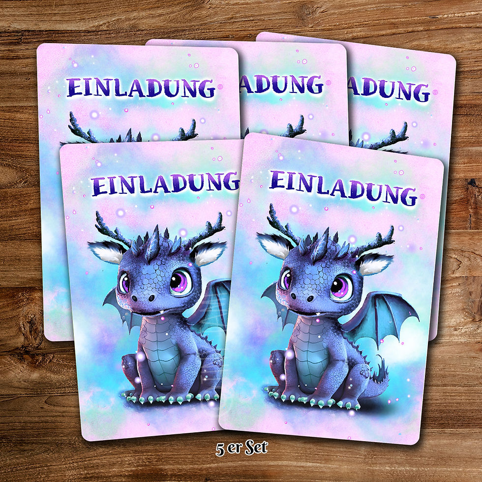 Thumbnail: 1 oder 5 Einladungskarten mit lila Drachen Postkarte optional mit Um