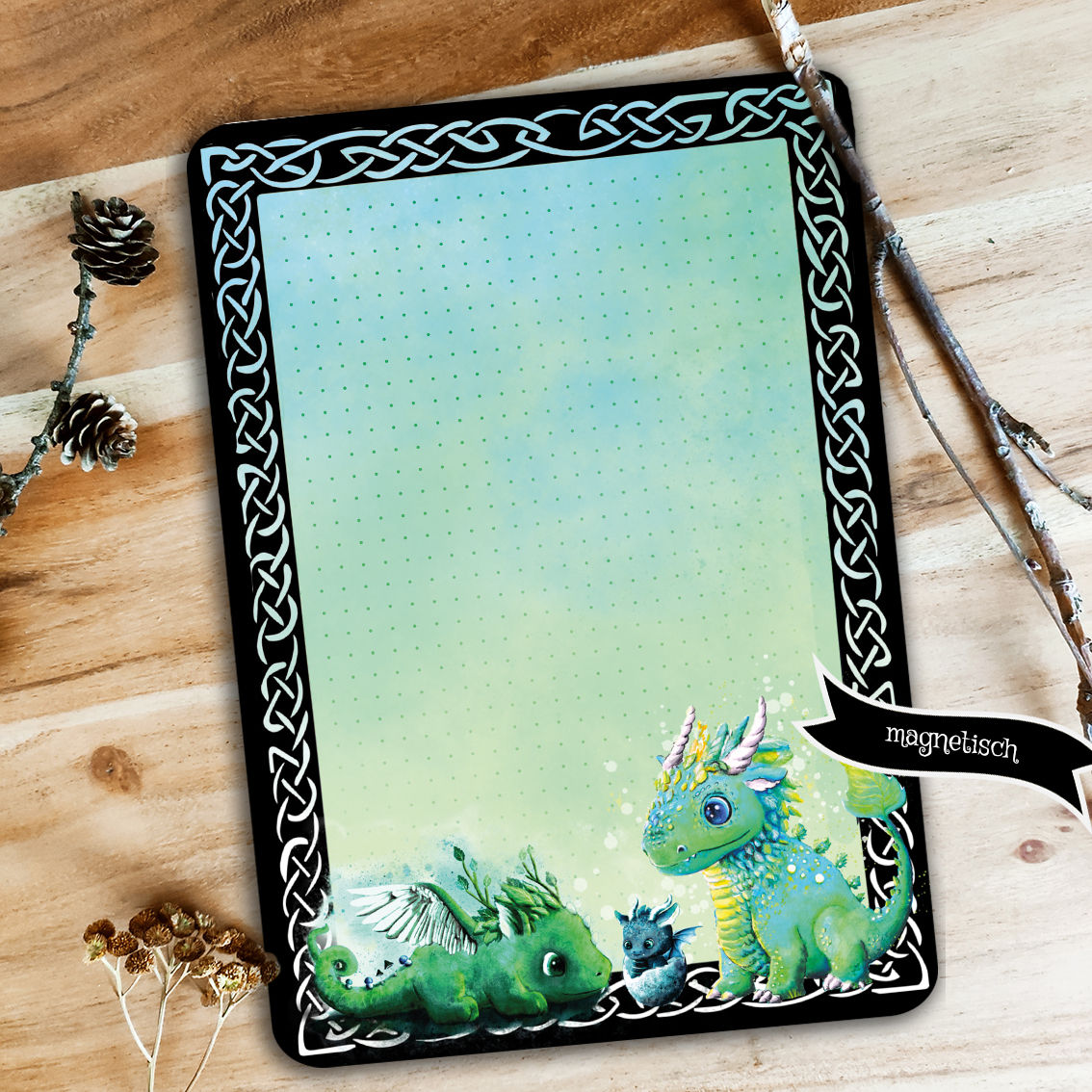 Grüne Drachen Magnetschild Whiteboard