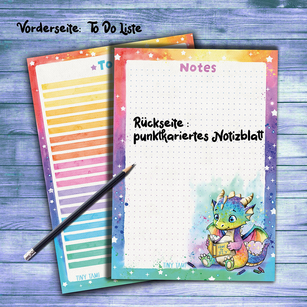 Thumbnail: Regenbogen Drache To Do Liste und Notizblock beidseitig bedruckt