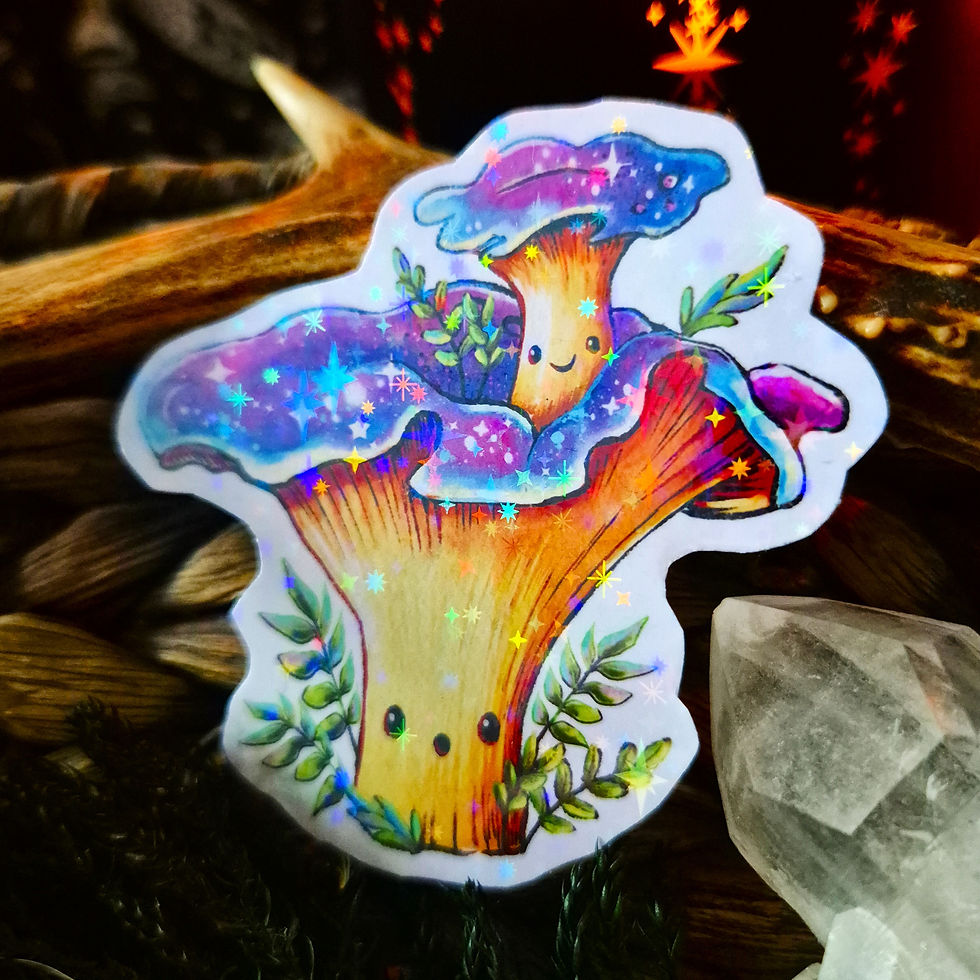 Thumbnail: Kawaii Pilze "Pfiffis" Pfifferling Holo Sticker Aufkleber