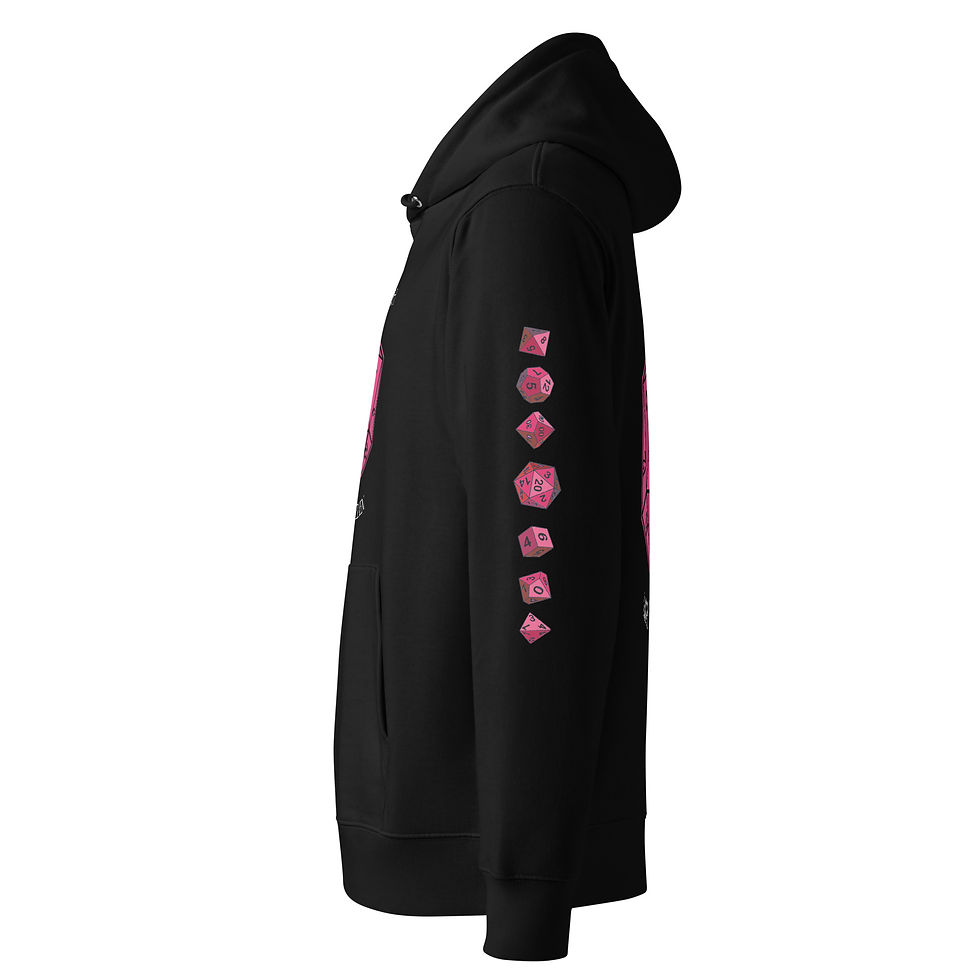 Miniaturbild: Rollenspiel Würfel Unisex Bio Hoodie mit Print auf Ärmeln und Rükcken
