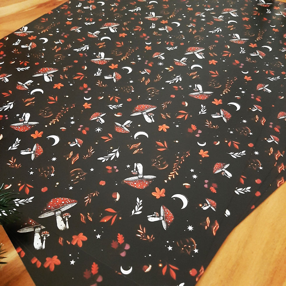 Thumbnail: 5 Bögen Geschenkpapier, Magic Mushrooms, 42 x 60 cm