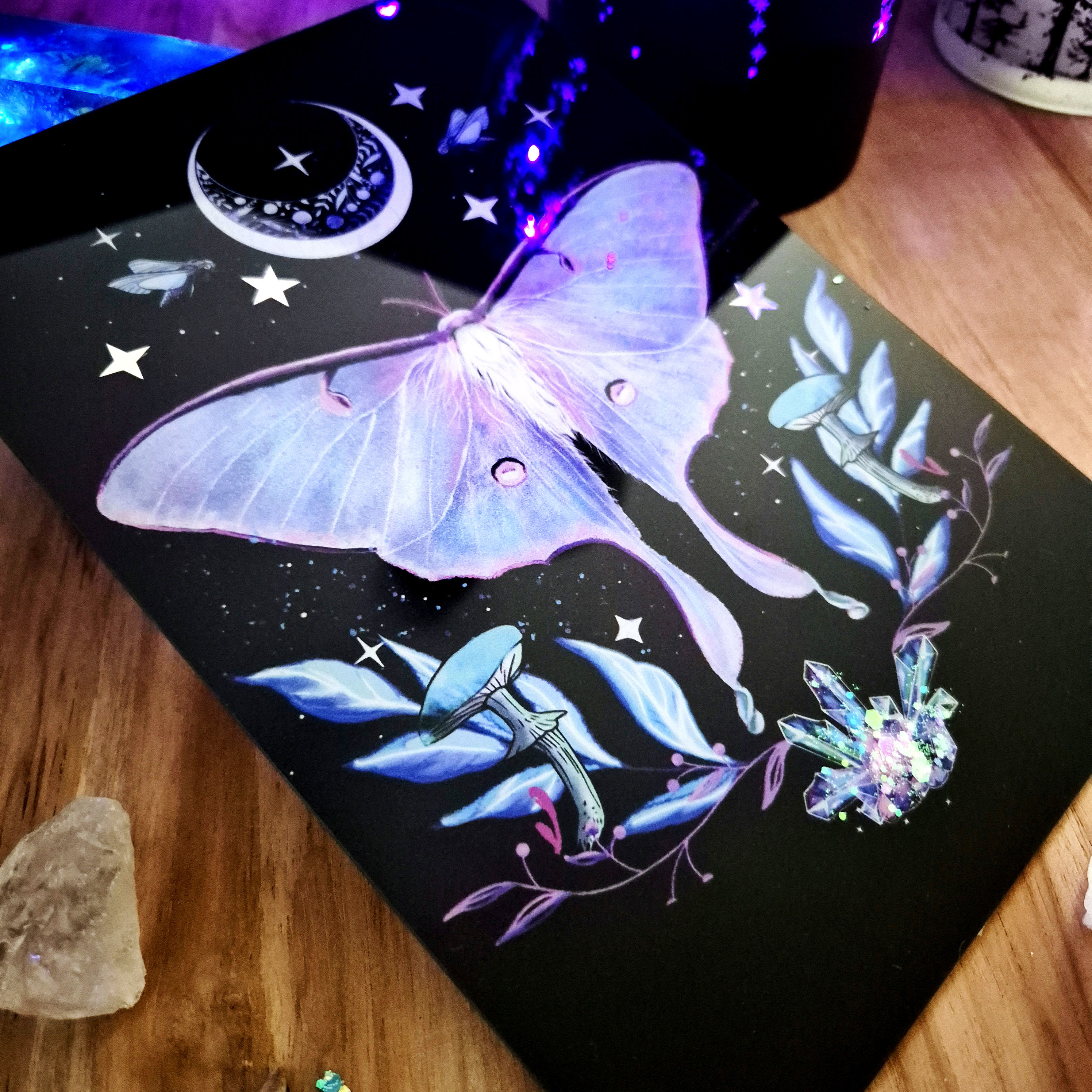 Gothic Lunamoth Motten Acrylglasbild mit Holografischen Effekten 15x21cm