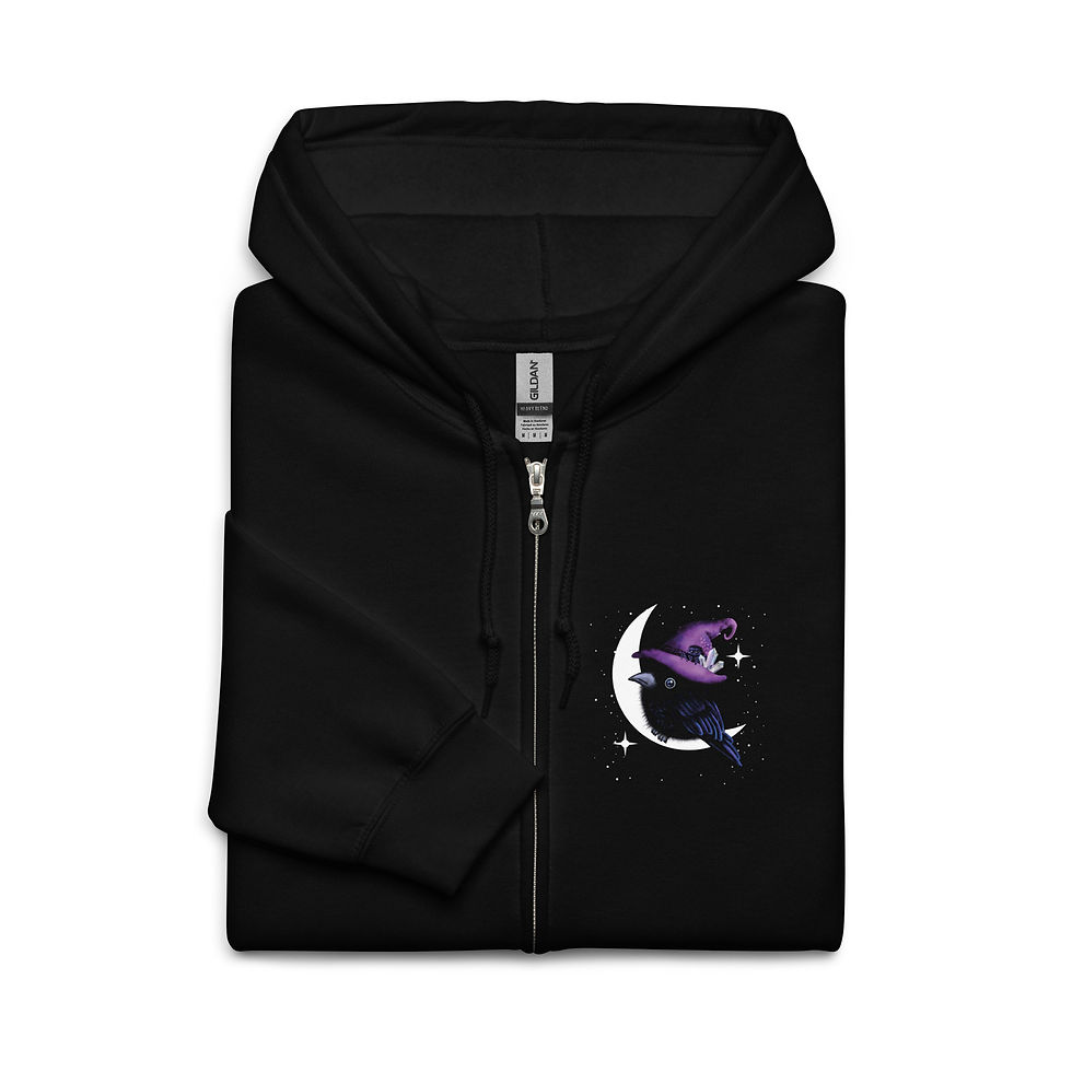 Thumbnail: Süsser Gothic Spinnen und Krähen bei Mondschein Hoodie mit Reissverschluss