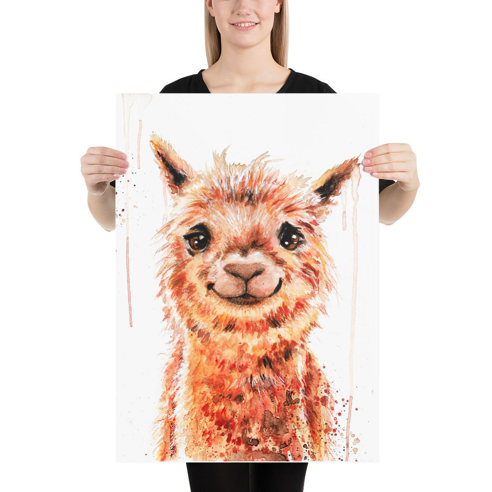 Aquarell Alpaka Poster, Tiny Tami, Lama Print