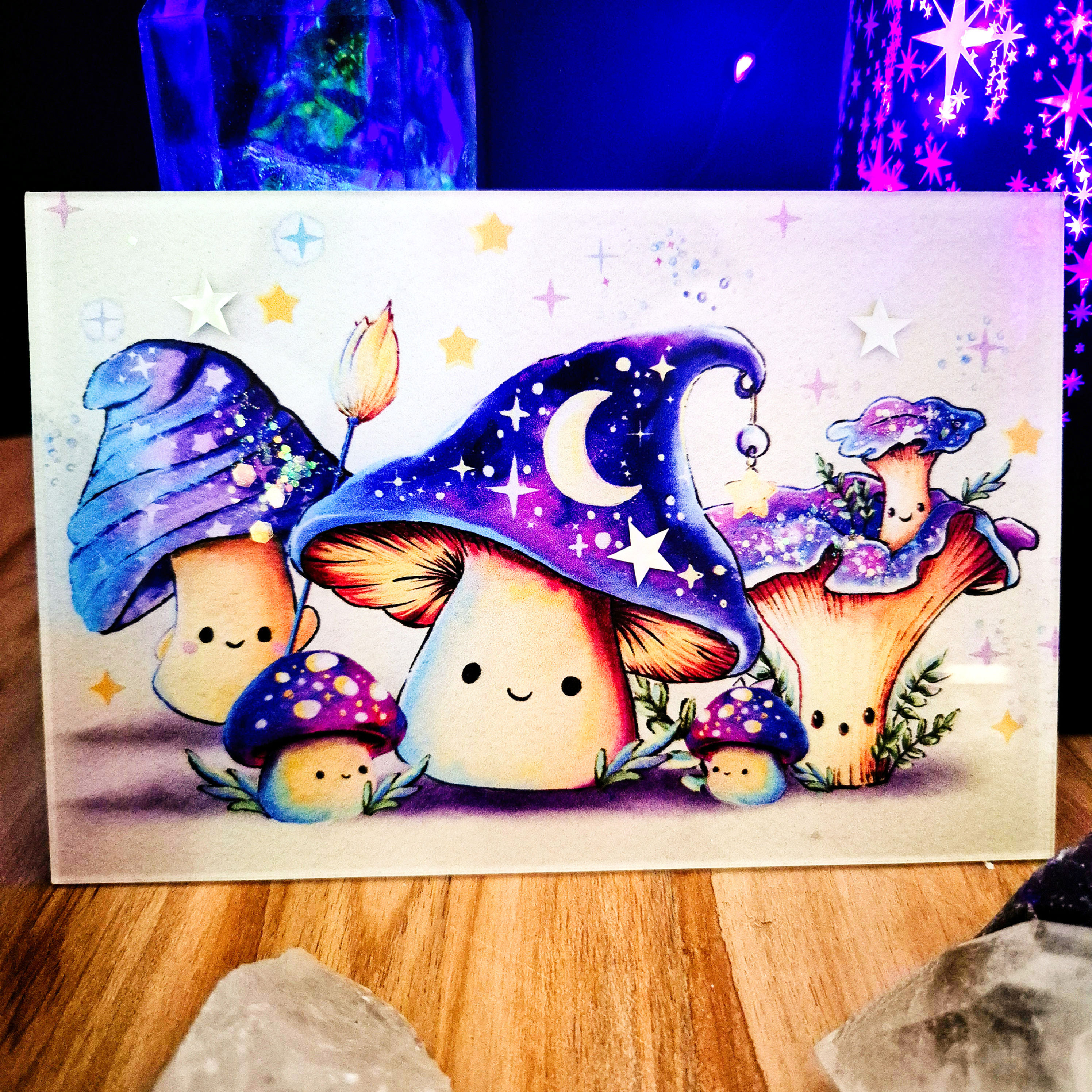Süsse magische Pilze Acrylglasbild mit Holoeffekt 10 x 15 cm