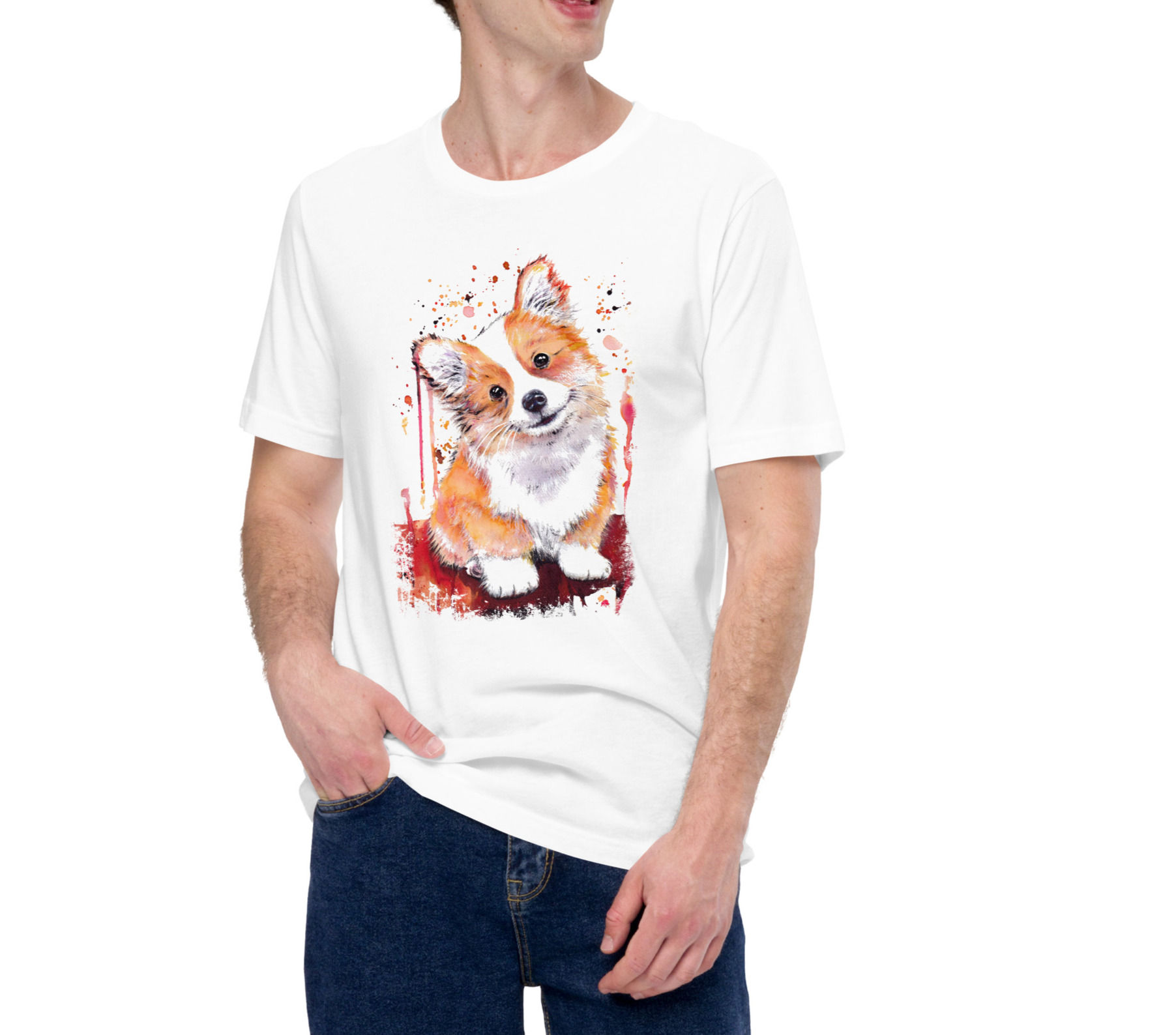 Süsser lächelnder Corgi Unisex t-shirt, weiss, viele Grössen