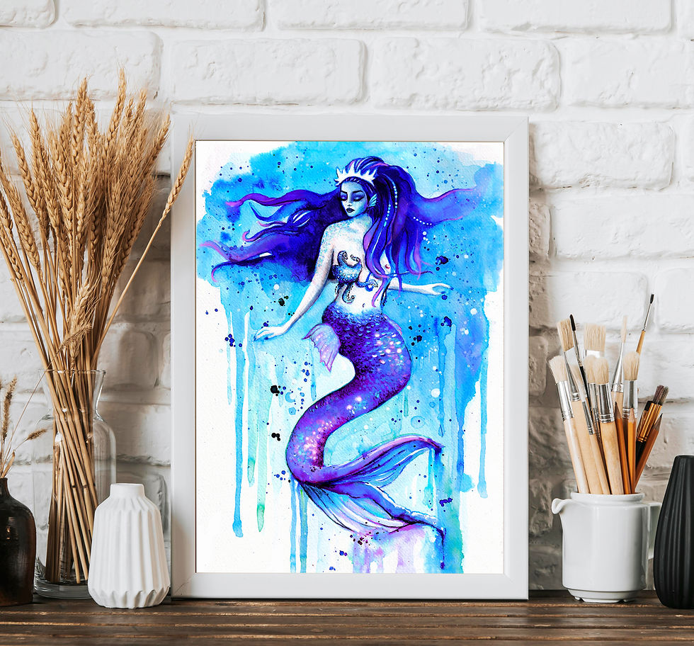 Thumbnail: Aquarell Meerjungfrau Morwenna, Sirene, Nixe, Arielle, Ozean, Poster, Print Druck
