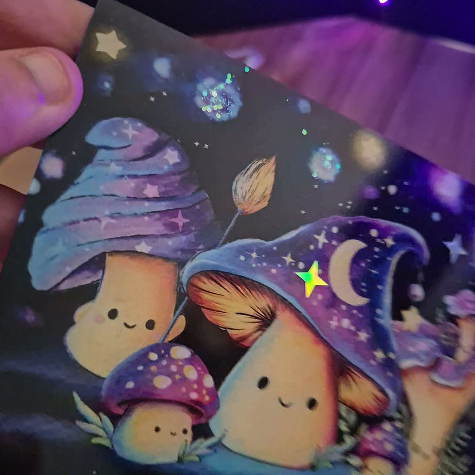Thumbnail: Süsse magische Pilze Acrylglasbild  mit Holo Effekt 10 x 15 cm