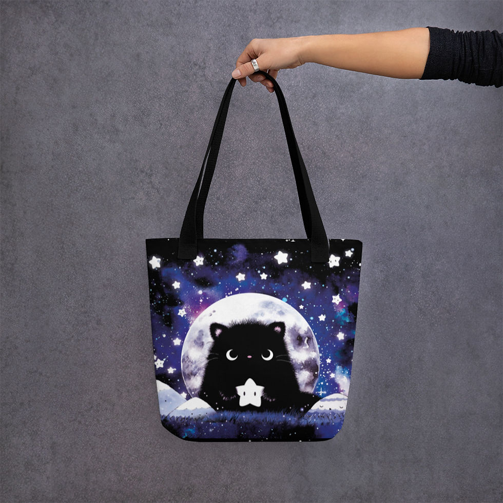 Thumbnail: Kawaii Katzen Einkaufstasche, Kater Moo mit Galaxy Sternen, 20 Kg Tragkraft