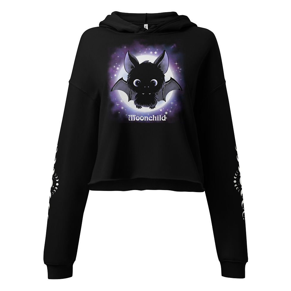 Thumbnail: Gothic Fledermaus Crop-Hoodie schwarzer Cropped Kapuzenpullover Ärmelprint Kopie