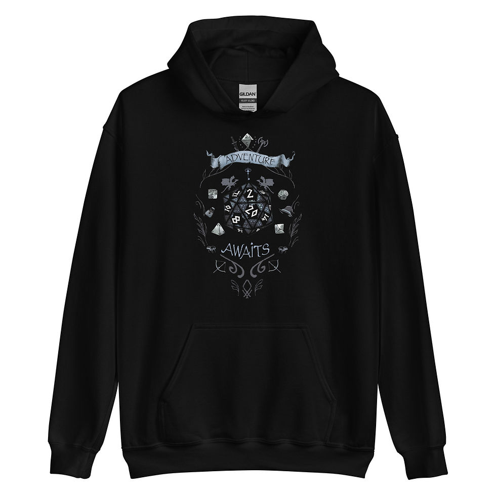 Thumbnail: Adventure Awaits Rollenspiel Unisex Hoodie, grau, Roleplay