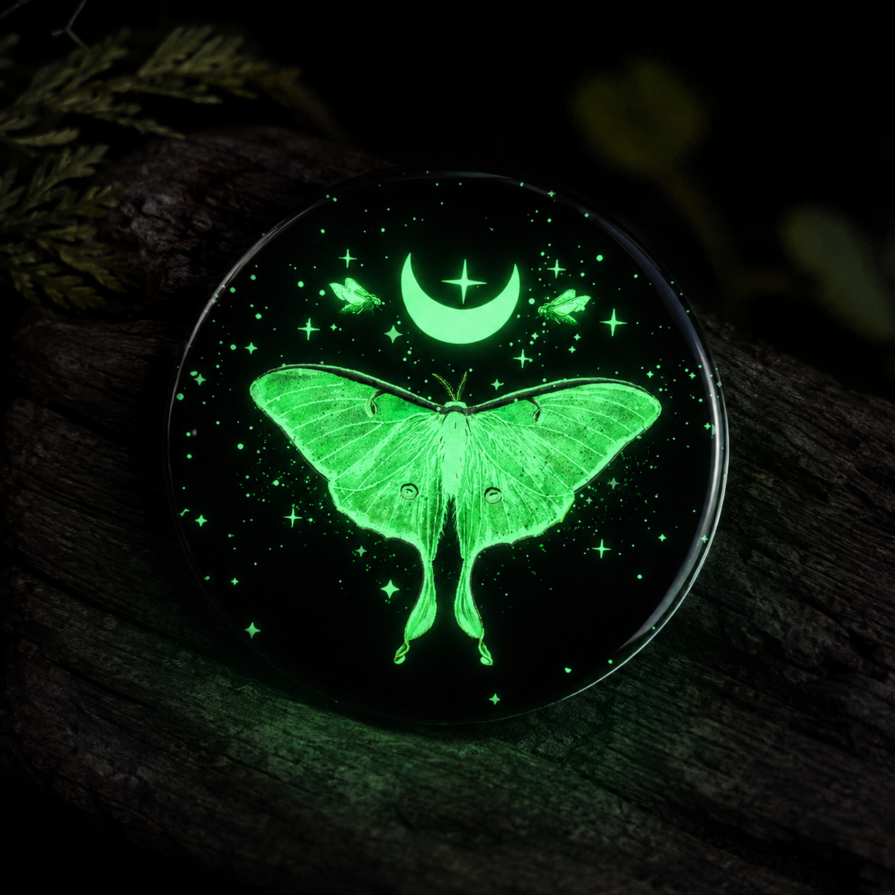 Gothic grüne Lunamoth Magnet - Glow in the dark nachtleuchtend