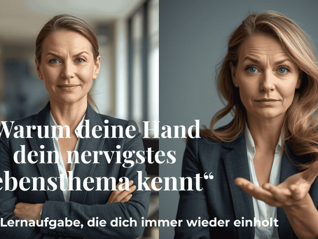 Eine Frau, die ihre Hand ausstreckt und mit fragendem Gesicht dasteht