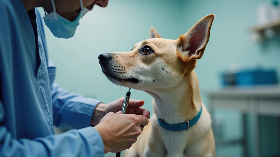 Close-up view of a veterinarian examining a dog in a clinic