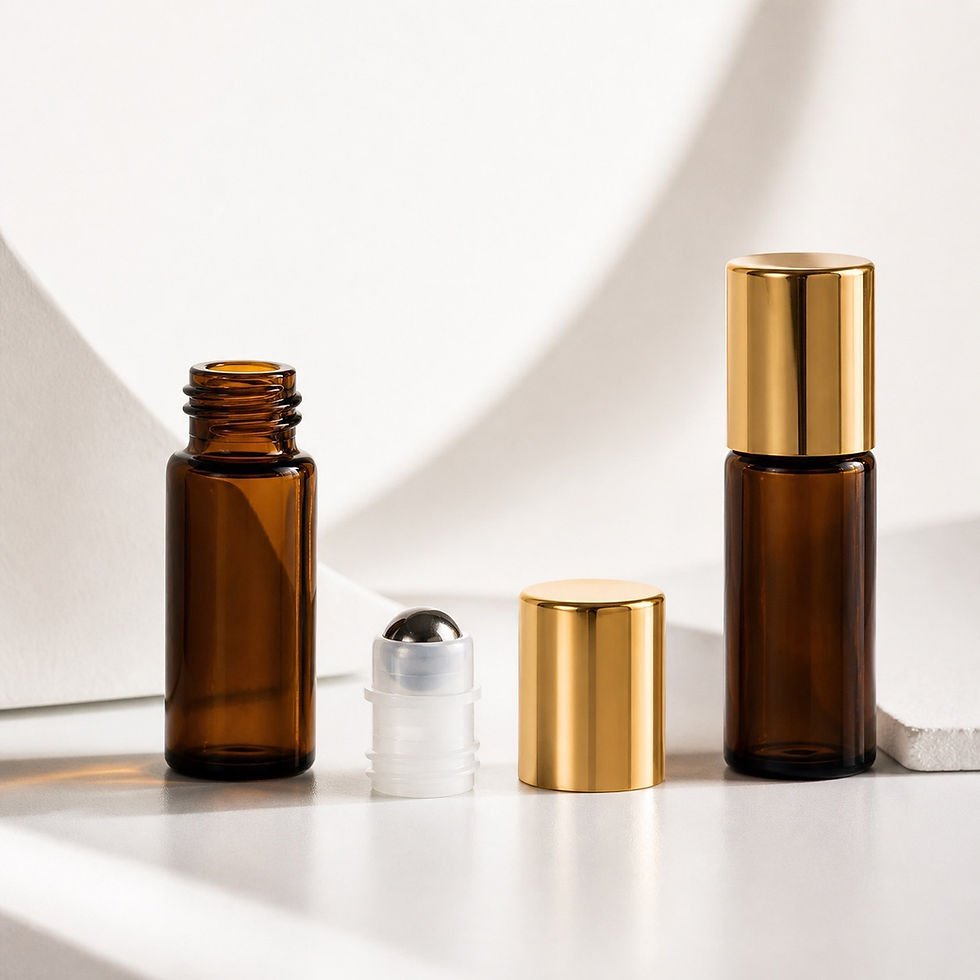 5 ml amber Glas Roll-on Flasche mit Edelstahlkugel und goldenem Deckel