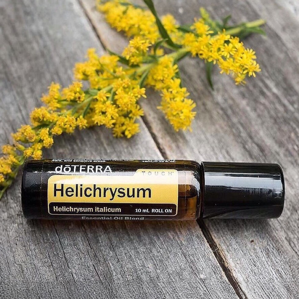 Miniaturbild: Helichrysum Touch Roll-On neben gelben Strohblumen auf holz Untergrund