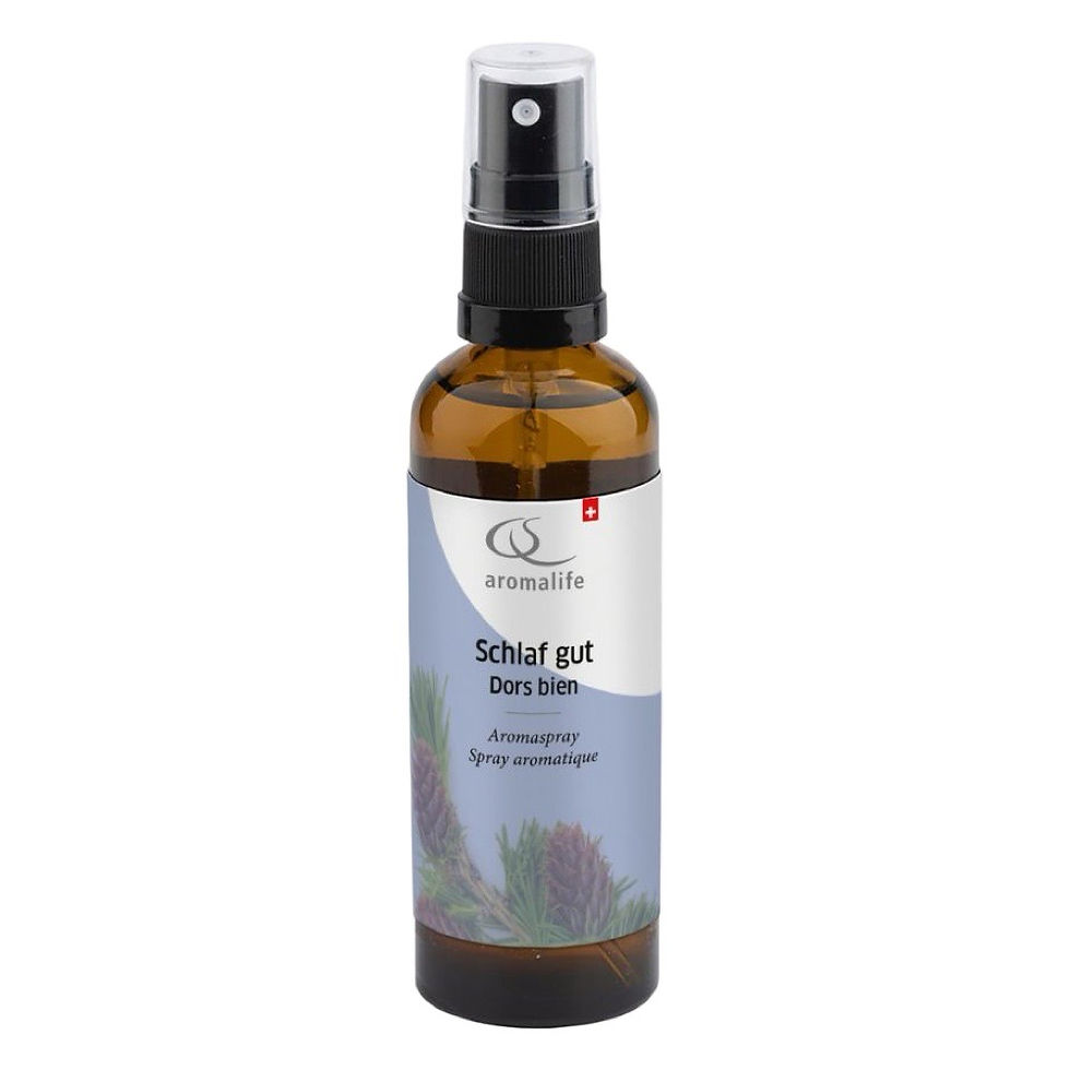 Aromalife Schlaf gut Aromaspray 75 ml Flasche auf weißem Hintergrund