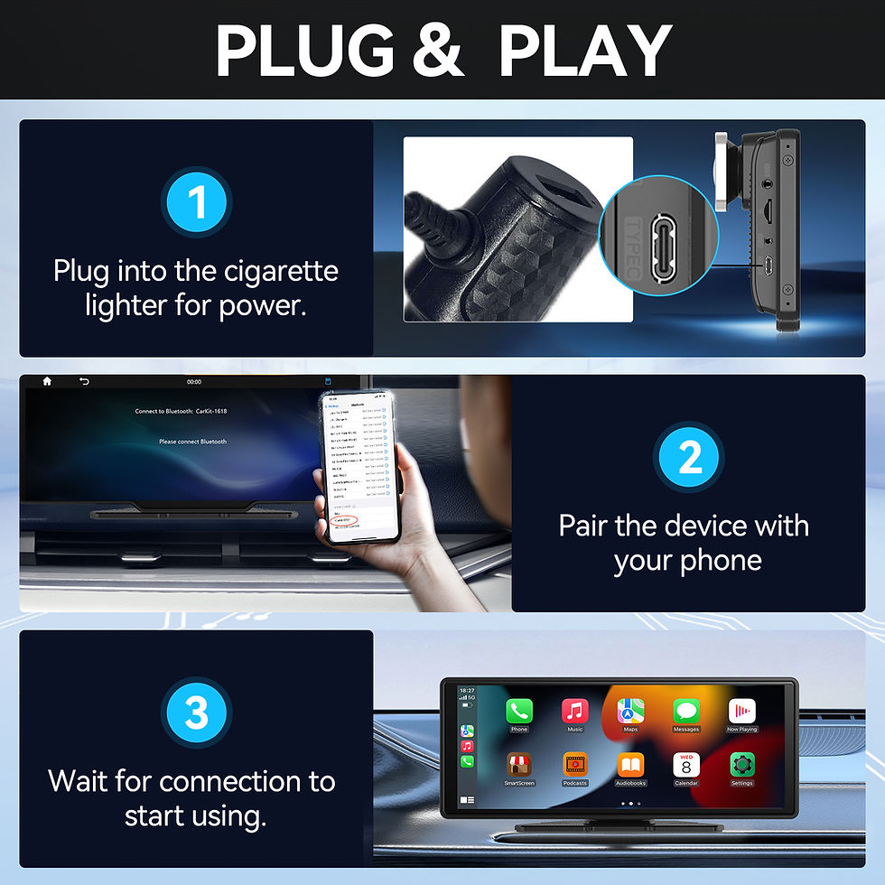 Thumbnail: Pionray 10.26 inch Portable 4K Car DVR Wireless Carplay & Android Auto GPS Navig