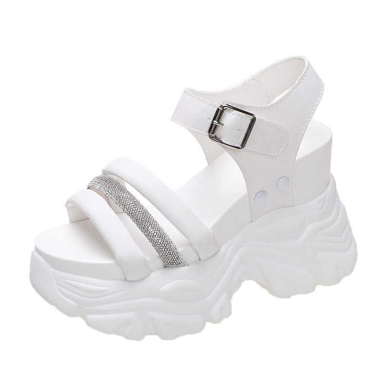 Summer Wedge-Heeled Thick-Soled Sandals for Women, Round-Toe, One-Line Solid Col