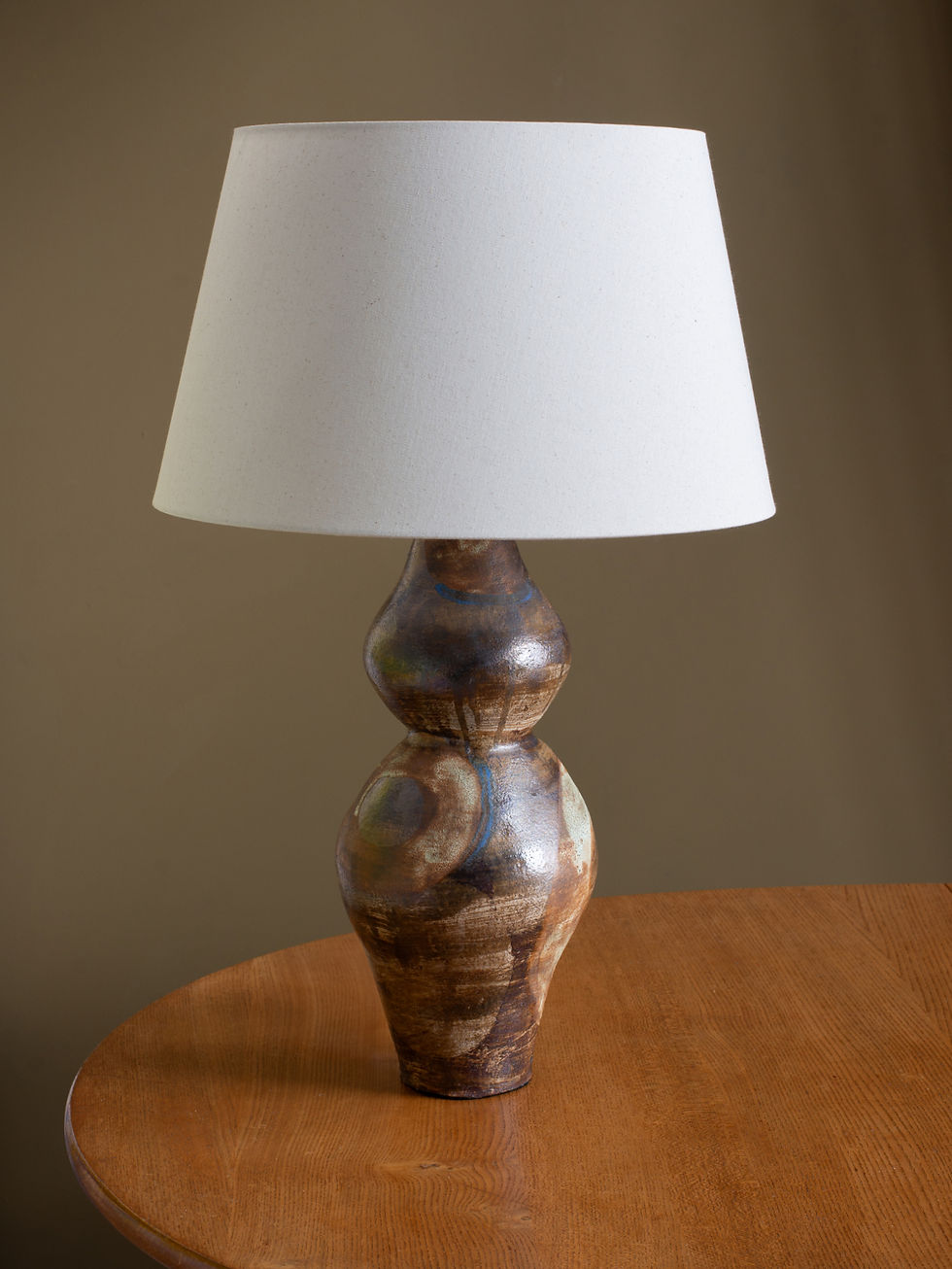 A glazed lamp by artist Linda Lencovic.