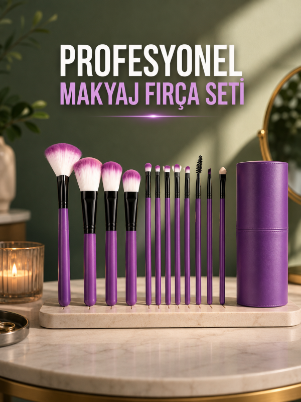 12 Parça Profosyonel Makyaj Fırça Seti