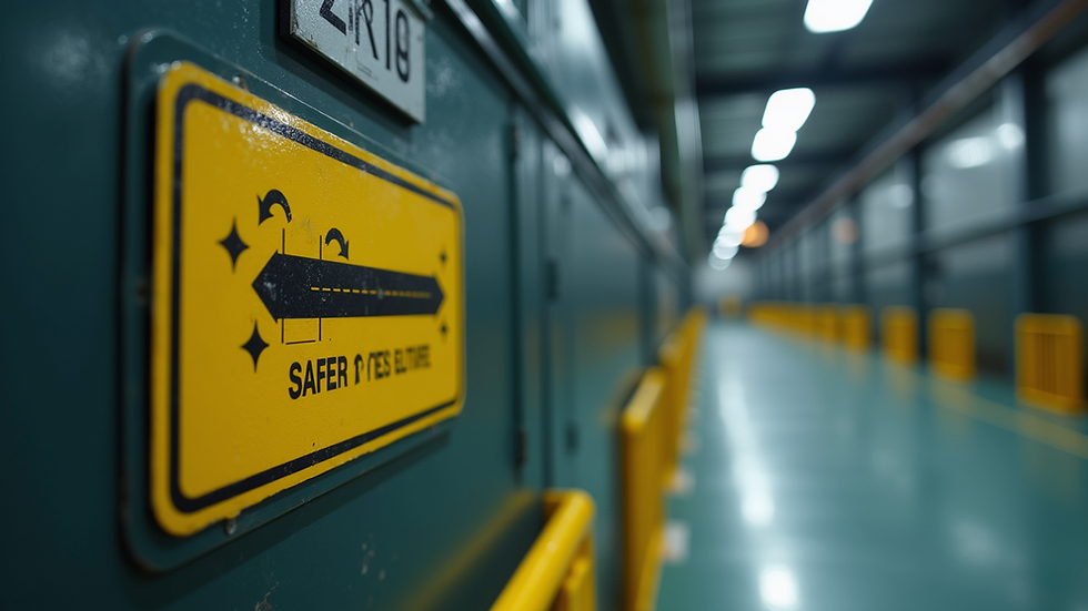 Close-up view of safety signage in an industrial area