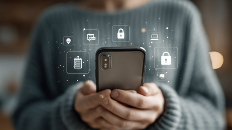 Person holding phone whilst looking at their CDR data