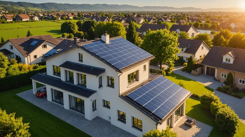 Eye-level view of a residential home with solar panels on the roof