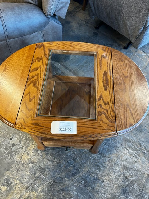 Thumbnail: OAK DROP=LEAF END TABLE WITH GLASS INSERT By LEICK