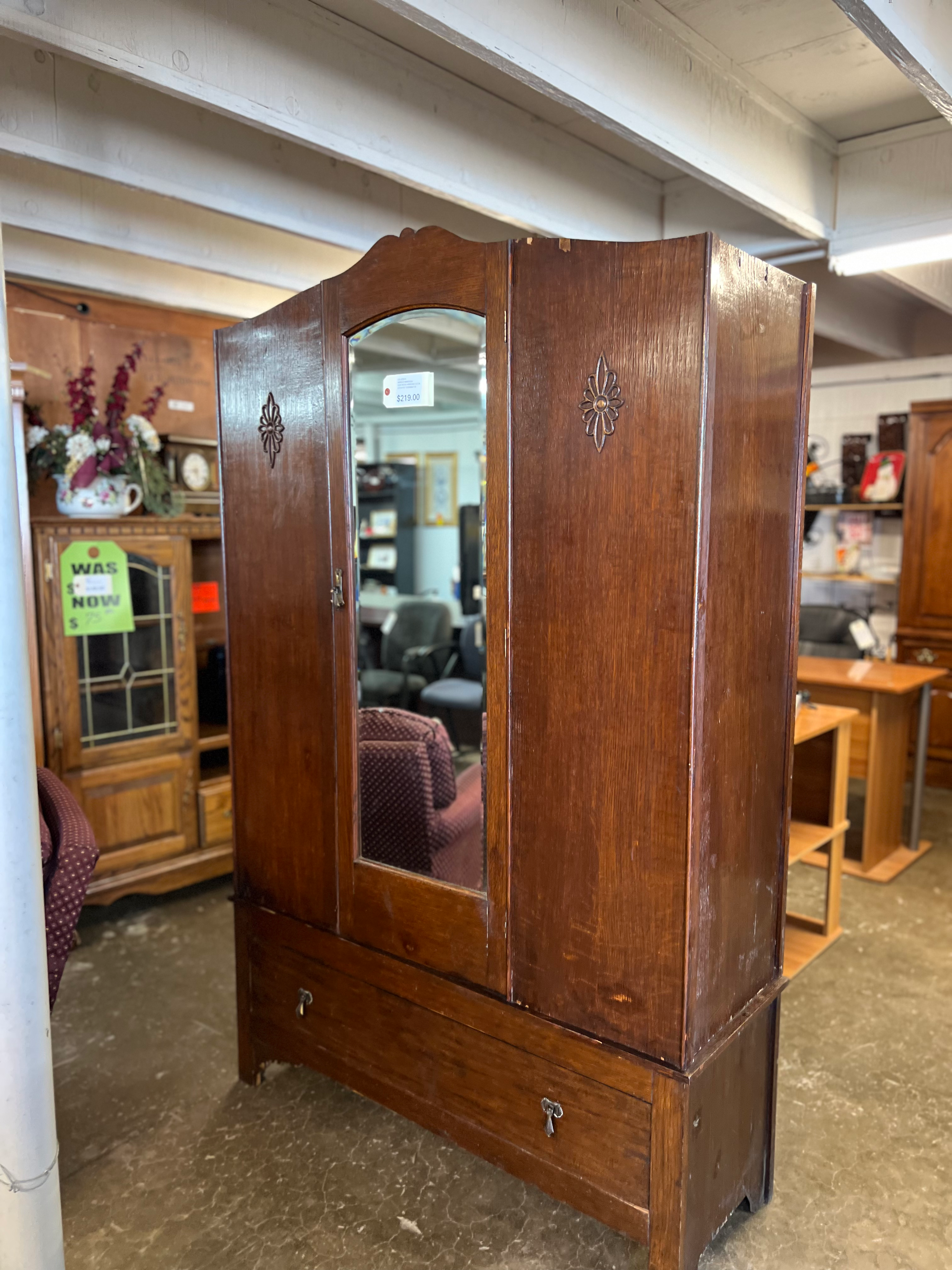 ANTIQUE WARDROBE WITH MIRRORED DOOR