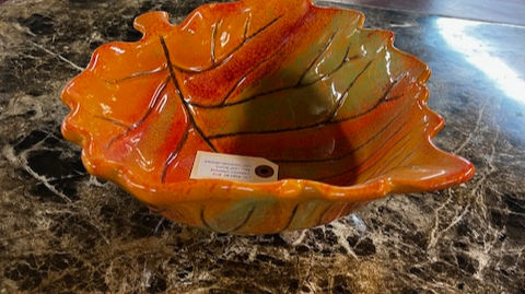 Thumbnail: CERAMIC ORANGE FALL LEAF BOWL