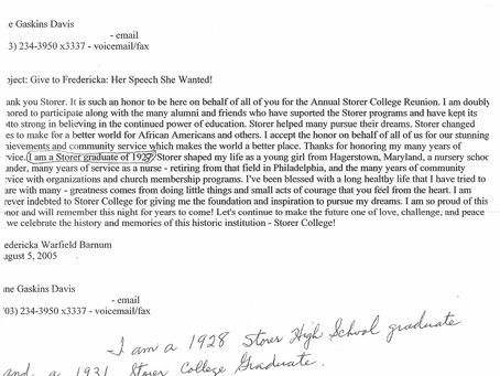 Fredricka Warfield Barnum, 1931 Storer College Graduate