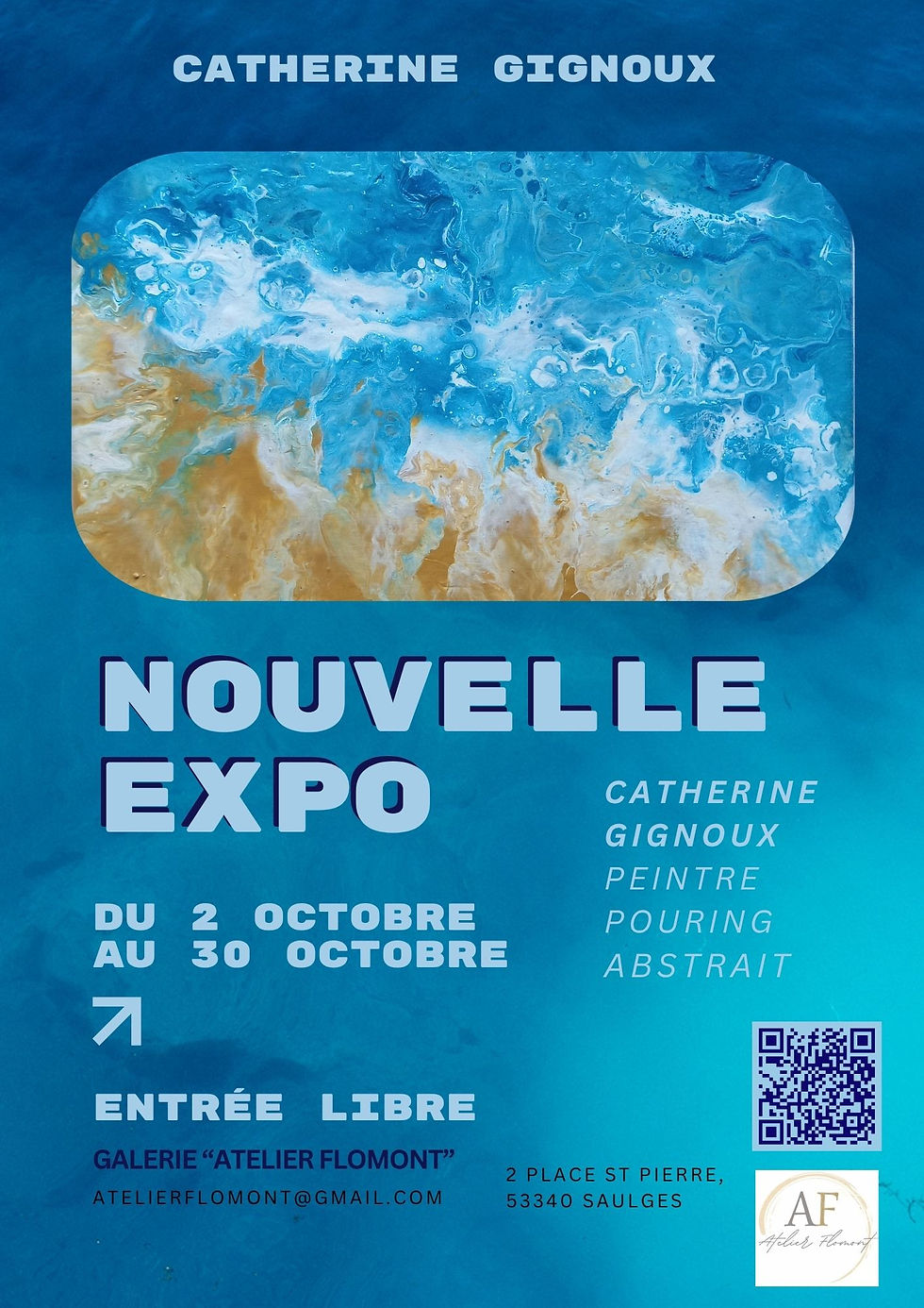 C'est avec une immense joie que je reçois au sein de l'atelier les oeuvres de la peintre Catherine Gignoux, qui sera parmi nous le jour du vernissage le 2 octobre à 18h.