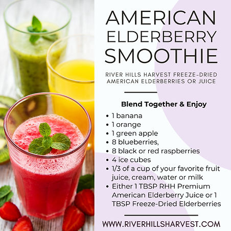 Recipe for an elderberry smoothie by River Hills Harvest image.