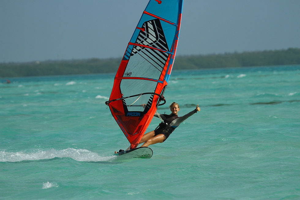 Danielle enjoying teaching in stunning Lac Bay